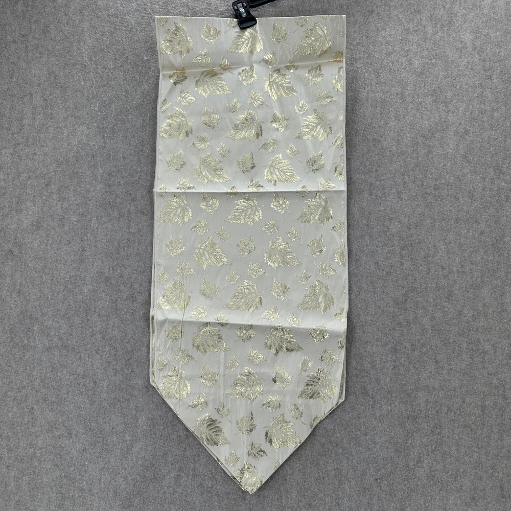 Gold‎ Metallic Leaf Table Runner Cream Jacquard Holiday Dining Christmas 68X14